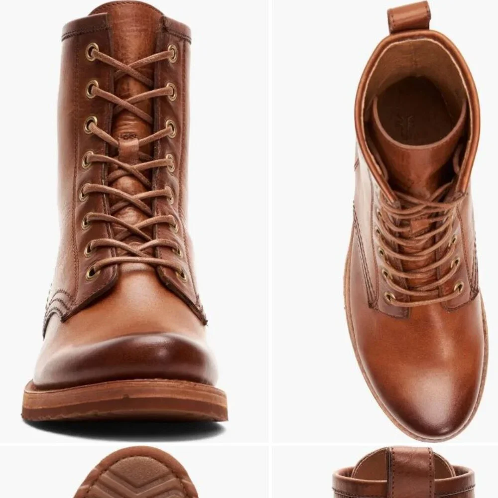 FRYE Veronica Combat Boot Cognac Brown Tan - Leather - Picture 3 of 16